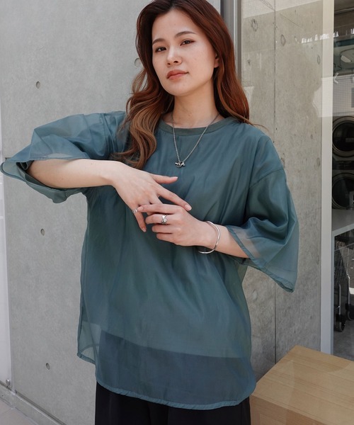 CORNERS(コーナーズ)の「オーガンジーレイヤードTシャツ(Tシャツ/カットソー・レディース・ホワイト/ブラック/グレー/グリーン・M)」の17枚目の写真