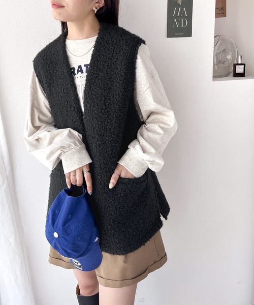 classicalelf(クラシカルエルフ)の「くるくる起毛で季節感をプラス。フェイクリングウール深Vネックベスト(ベスト・レディース・グレイッシュベージュ/モカ/ブラック・SMALL/X-LARGE/LARGE/MEDIUM)」の11枚目の写真