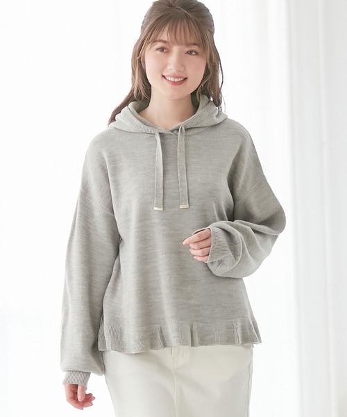 alotta(アロッタ)の「カシミヤタッチ裾フリルニットパーカー(パーカー・レディース・コーラルピンク/ブラック/杢グレー/イエロー・M/L/LL/3L)」の18枚目の写真