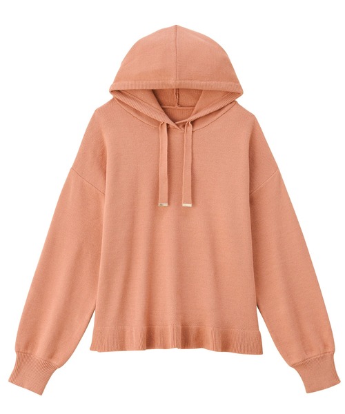 alotta(アロッタ)の「カシミヤタッチ裾フリルニットパーカー(パーカー・レディース・コーラルピンク/ブラック/杢グレー/イエロー・M/L/LL/3L)」の6枚目の写真