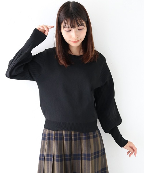 HER CLOSET(ハークローゼット)の「 【HER CLOSET】WEB限定リブ袖スウェットライクニットプルオーバー WEB LIMITED RIB SLEEVE SWEAT-LIKE KNIT PULLOVER(ニット/セーター・レディース・グリーン/オフホワイト/ブラック/ブルー/ワインレッド・M)」の16枚目の写真