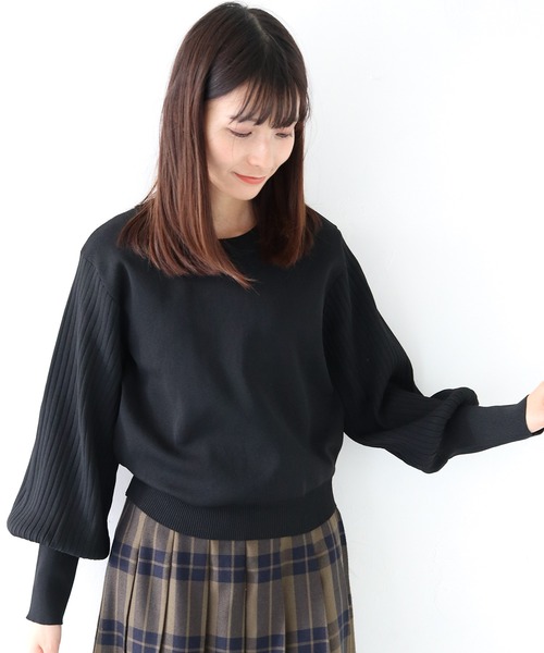 HER CLOSET(ハークローゼット)の「 【HER CLOSET】WEB限定リブ袖スウェットライクニットプルオーバー WEB LIMITED RIB SLEEVE SWEAT-LIKE KNIT PULLOVER(ニット/セーター・レディース・グリーン/オフホワイト/ブラック/ブルー/ワインレッド・M)」の15枚目の写真