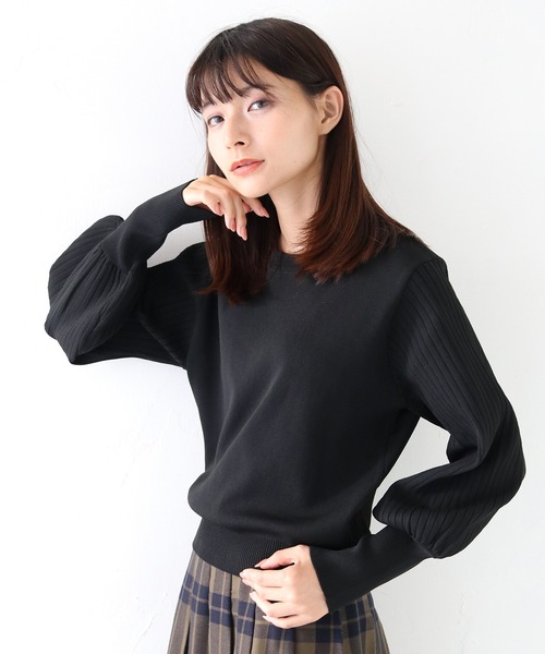 HER CLOSET(ハークローゼット)の「 【HER CLOSET】WEB限定リブ袖スウェットライクニットプルオーバー WEB LIMITED RIB SLEEVE SWEAT-LIKE KNIT PULLOVER(ニット/セーター・レディース・グリーン/オフホワイト/ブラック/ブルー/ワインレッド・M)」の17枚目の写真