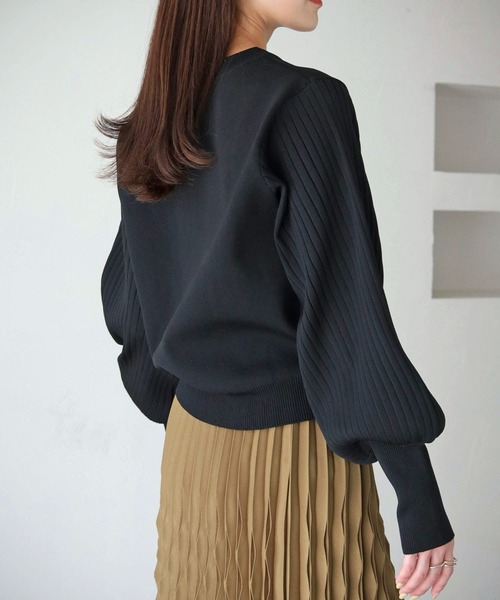 HER CLOSET(ハークローゼット)の「 【HER CLOSET】WEB限定リブ袖スウェットライクニットプルオーバー WEB LIMITED RIB SLEEVE SWEAT-LIKE KNIT PULLOVER(ニット/セーター・レディース・グリーン/オフホワイト/ブラック/ブルー/ワインレッド・M)」の8枚目の写真
