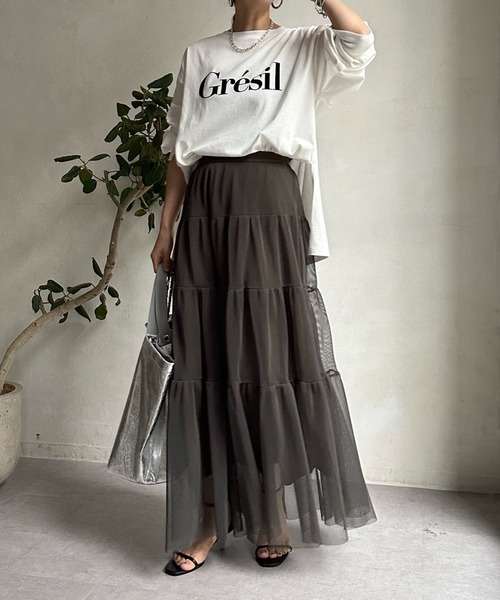 DouDou(ドゥドゥ)の「【WEB限定】 GresilフロッキーロゴロンTEE(Tシャツ/カットソー・レディース・オフホワイト/チャコールグレー・FREE)」の19枚目の写真
