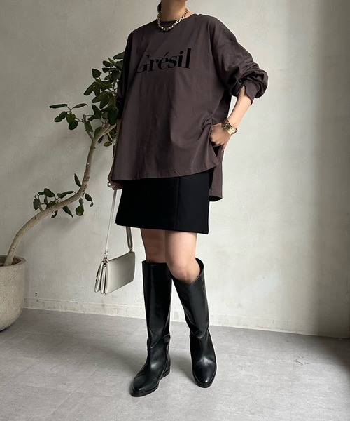 DouDou(ドゥドゥ)の「【WEB限定】 GresilフロッキーロゴロンTEE(Tシャツ/カットソー・レディース・オフホワイト/チャコールグレー・FREE)」の13枚目の写真