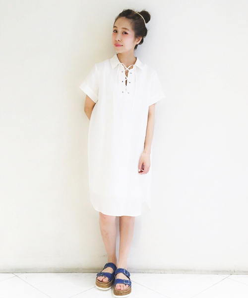 Another Edition(アナザーエディション)の「リネンレースアップチュニック/AEBC LI LACEUP TUNIC◆(ワンピース・レディース・ホワイト/オリーブ/ネイビー・フリー)」の1枚目の写真