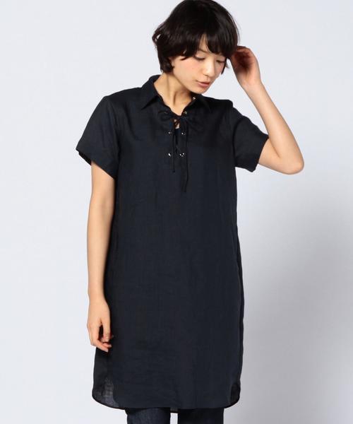 Another Edition(アナザーエディション)の「リネンレースアップチュニック/AEBC LI LACEUP TUNIC◆(ワンピース・レディース・ホワイト/オリーブ/ネイビー・フリー)」の3枚目の写真