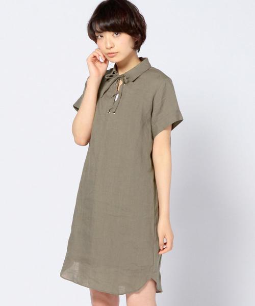 Another Edition(アナザーエディション)の「リネンレースアップチュニック/AEBC LI LACEUP TUNIC◆(ワンピース・レディース・ホワイト/オリーブ/ネイビー・フリー)」の2枚目の写真