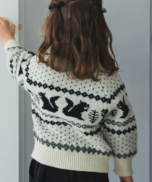 pairmanon（ペアマノン）の「ジャガード ノルディック柄 カーディガン（カーディガン/ボレロ・キッズ・グリーン/アイボリー/ブラック・S/XS/L/M）」の6枚目の写真