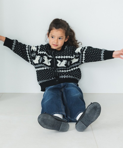 pairmanon（ペアマノン）の「ジャガード ノルディック柄 カーディガン（カーディガン/ボレロ・キッズ・グリーン/アイボリー/ブラック・S/XS/L/M）」の5枚目の写真