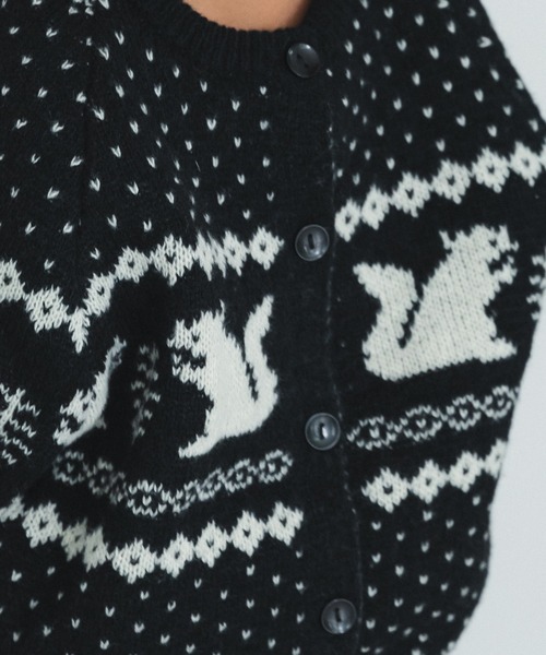 pairmanon（ペアマノン）の「ジャガード ノルディック柄 カーディガン（カーディガン/ボレロ・キッズ・グリーン/アイボリー/ブラック・S/XS/L/M）」の4枚目の写真