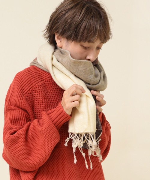 RNA-N（アールエヌエーエヌ）の「E4931 マルチチェックネパールストール（ストール/ショール・レディース・オレンジ系その他/ブラック×ホワイト/ベージュ/グリーン系その他/ブルー系その他・FREE）」の3枚目の写真