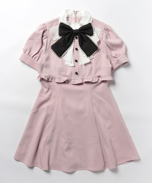 Ank Rouge(アンクルージュ)の「ラッフルフリルスタンドカラーワンピース(ワンピース・レディース・ブラック/A/ピンク・M)」の6枚目の写真
