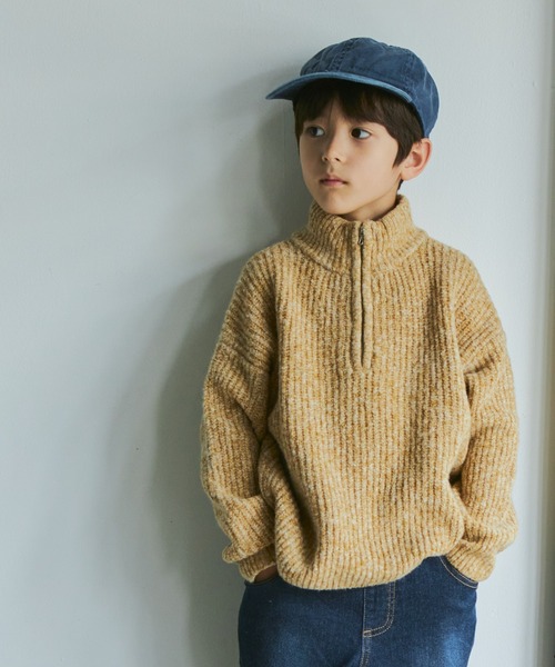PAIRMANON STREET（ペアマノンストリート）の「【PAIRMANON STREET】無地 ハイネック ハーフジップ オーバーサイズ ニット（ニット/セーター・キッズ・マスタード/グレイッシュベージュ/ブラック・L/S/M）」の3枚目の写真