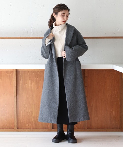 SETUP7(セットアップセブン)の「谷まりあさん着用!SWEET掲載商品【SETUP7】ソフトリバーコート風 ガウンコート Relax TOTE ME Coat(チェスターコート・レディース・グレイッシュベージュ/ブラウン/ブラック/チャコールグレー・M/L)」の22枚目の写真