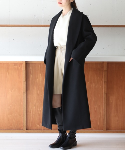 SETUP7(セットアップセブン)の「谷まりあさん着用!SWEET掲載商品【SETUP7】ソフトリバーコート風 ガウンコート Relax TOTE ME Coat(チェスターコート・レディース・グレイッシュベージュ/ブラウン/ブラック/チャコールグレー・M/L)」の12枚目の写真