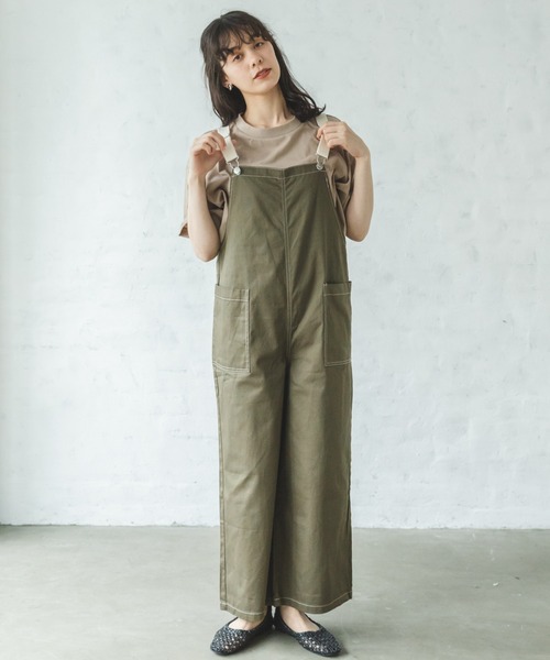 pairmanon(ペアマノン)の「【リンクコーデ】【ママサイズ】ツイルサロペット(サロペット/オーバーオール・レディース・ブルー/インディゴブルー/カーキ/ラベンダー/ホワイト系その他/ベージュ系その他/ブラック系その他・FREE)」の9枚目の写真