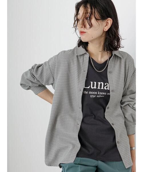 Samansa Mos2 blue（サマンサモスモスブルー）の「ロゴプリントロンT（Tシャツ/カットソー・レディース・チャコールグレー/オフホワイト/グレー・F）」の13枚目の写真