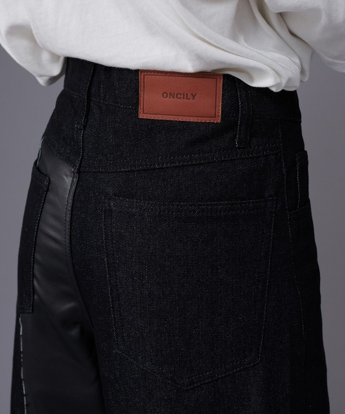 ONCILY（オンシェリー）の「【SET UP可能】BICOLOR STRAIGHT DENIM PANTS / バイカラーストレートデニムパンツ（デニムパンツ・メンズ・インディゴブルー/ブラック・SMALL/LARGE/MEDIUM）」の18枚目の写真