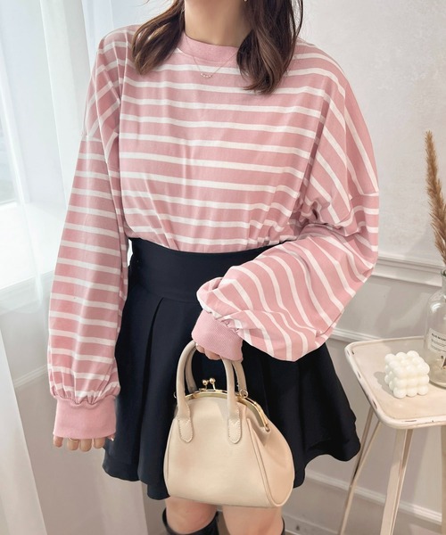 apres jour（アプレジュール）の「袖ボリュームボーダートップス【ZOZOTOWN限定アイテム】（Tシャツ/カットソー・レディース・ミント/ピンク系その他/オフホワイト/ブラック系その他・X-LARGE/フリー）」の4枚目の写真