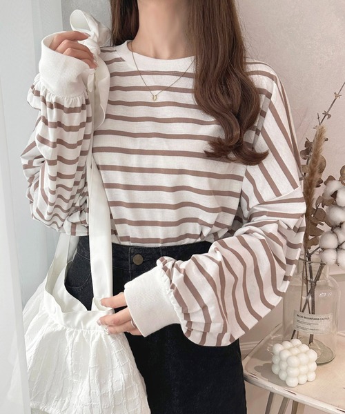 apres jour（アプレジュール）の「袖ボリュームボーダートップス【ZOZOTOWN限定アイテム】（Tシャツ/カットソー・レディース・ミント/ピンク系その他/オフホワイト/ブラック系その他・X-LARGE/フリー）」の13枚目の写真