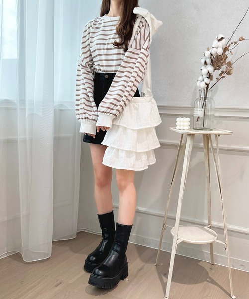 apres jour（アプレジュール）の「袖ボリュームボーダートップス【ZOZOTOWN限定アイテム】（Tシャツ/カットソー・レディース・ミント/ピンク系その他/オフホワイト/ブラック系その他・X-LARGE/フリー）」の15枚目の写真