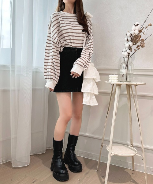 apres jour（アプレジュール）の「袖ボリュームボーダートップス【ZOZOTOWN限定アイテム】（Tシャツ/カットソー・レディース・ミント/ピンク系その他/オフホワイト/ブラック系その他・X-LARGE/フリー）」の16枚目の写真