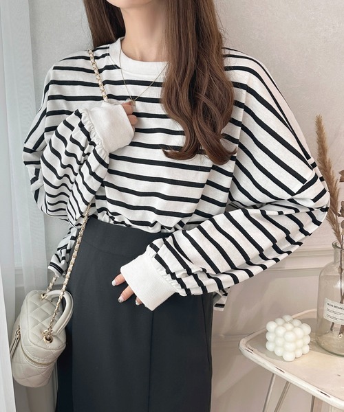 apres jour（アプレジュール）の「袖ボリュームボーダートップス【ZOZOTOWN限定アイテム】（Tシャツ/カットソー・レディース・ミント/ピンク系その他/オフホワイト/ブラック系その他・X-LARGE/フリー）」の17枚目の写真