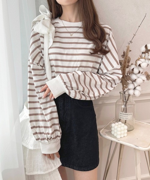 apres jour（アプレジュール）の「袖ボリュームボーダートップス【ZOZOTOWN限定アイテム】（Tシャツ/カットソー・レディース・ミント/ピンク系その他/オフホワイト/ブラック系その他・X-LARGE/フリー）」の10枚目の写真