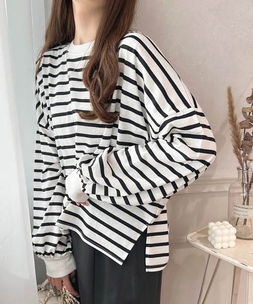 apres jour（アプレジュール）の「袖ボリュームボーダートップス【ZOZOTOWN限定アイテム】（Tシャツ/カットソー・レディース・ミント/ピンク系その他/オフホワイト/ブラック系その他・X-LARGE/フリー）」の11枚目の写真