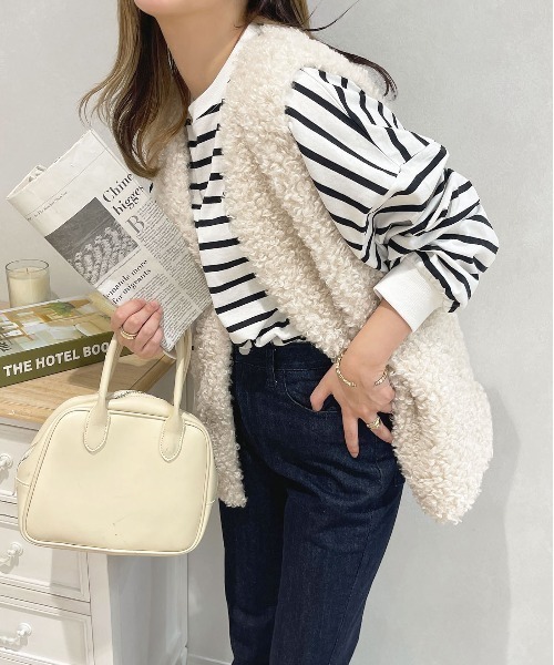 apres jour（アプレジュール）の「袖ボリュームボーダートップス【ZOZOTOWN限定アイテム】（Tシャツ/カットソー・レディース・ミント/ピンク系その他/オフホワイト/ブラック系その他・X-LARGE/フリー）」の9枚目の写真