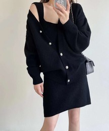 ニットワンピース+カーディガンセット