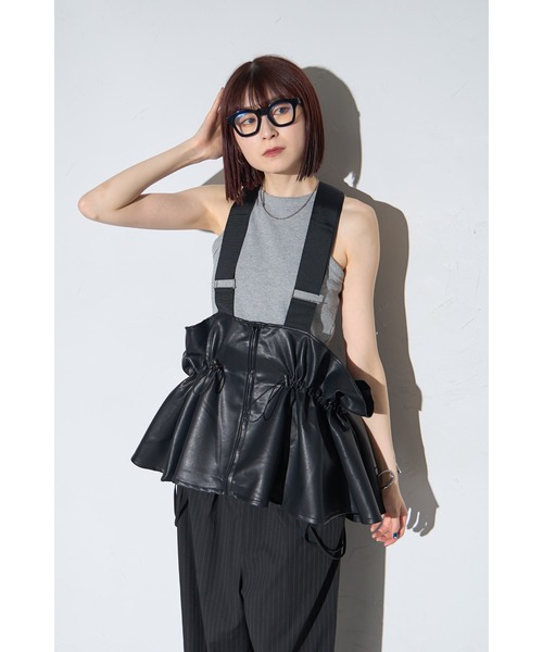 セール】ドロストサスペンダートップス(レザー)（ベスト