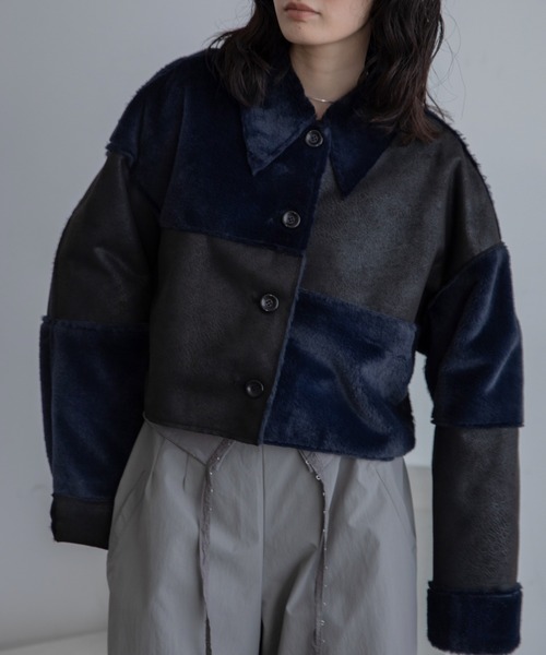 gasa　パッチワークコート AXESーX チェスターコート コート 桜パッチワーク刺繍コート メンズ