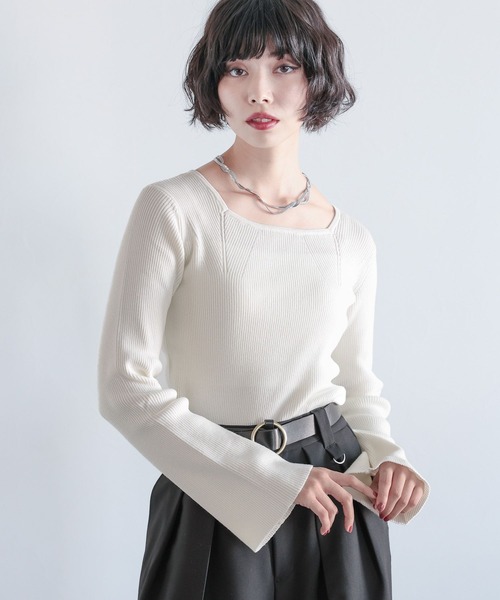 PAGEBOY（ページボーイ）の「スクエアネックフレアスリーブプルオーバー（Tシャツ/カットソー・レディース・ブルー/オフホワイト/ブラック・FREE）」の4枚目の写真