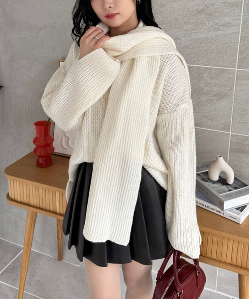 clear(クリア)の「マフラー付きニットトップス≪STAY MOTION≫(ニット/セーター・レディース・ライトブルー/アイボリー/ピンク・F)」の2枚目の写真