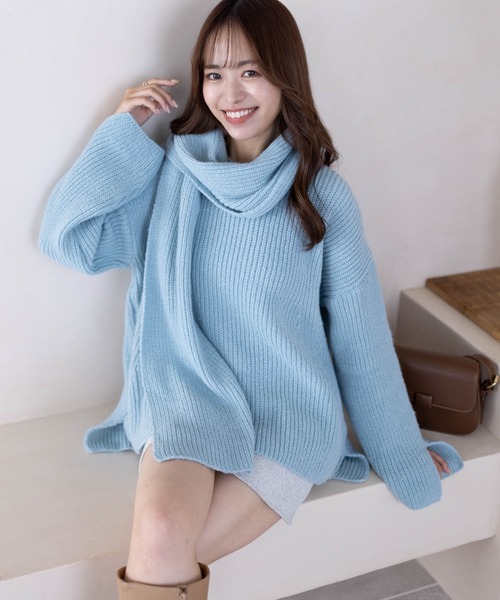 clear(クリア)の「マフラー付きニットトップス≪STAY MOTION≫(ニット/セーター・レディース・ライトブルー/アイボリー/ピンク・F)」の3枚目の写真