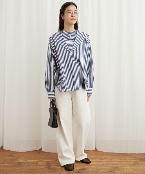 figLondon Poe　フィグロンドン　ストライプ　ブラウス　新品未使用 fig London（フィグロンドン）の「STRIPE sailor shirts（シャツ
