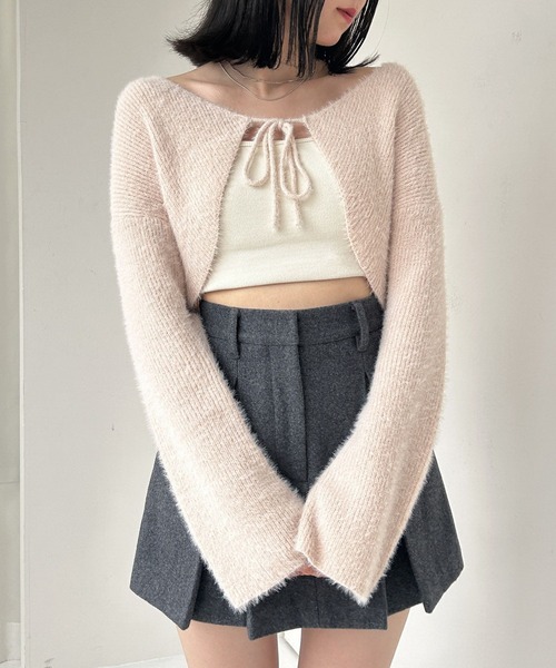 Heather(ヘザー)の「ラメリボンショートカーディガン 996235(カーディガン/ボレロ・レディース・ピンク/アイボリー/グレー・FREE)」の3枚目の写真