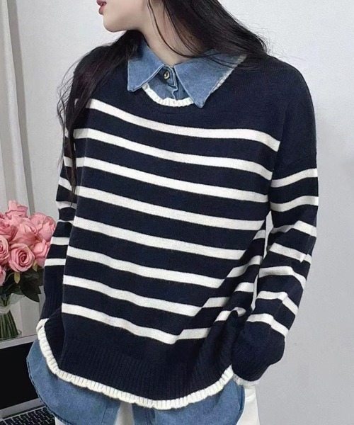 Miniministore（ミニミニストア）の「ドッキングニットトップス レディース韓国（ニット/セーター・レディース・ブラック/ネイビー/アイボリー・フリー）」の4枚目の写真