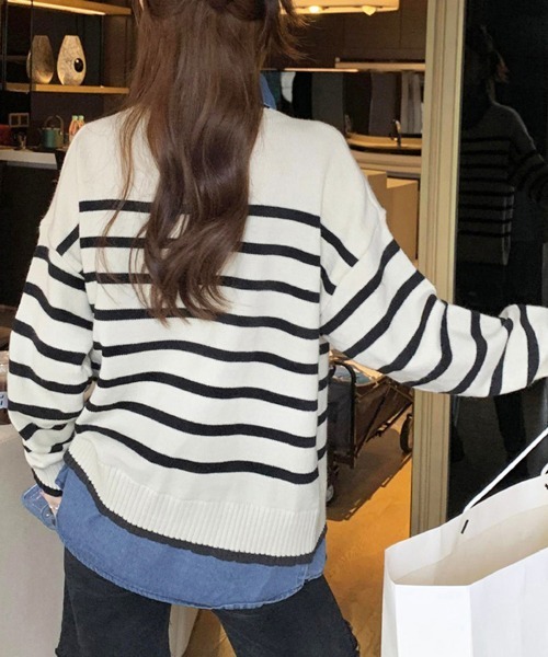 Miniministore（ミニミニストア）の「ドッキングニットトップス レディース韓国（ニット/セーター・レディース・ブラック/ネイビー/アイボリー・フリー）」の9枚目の写真
