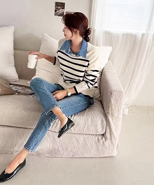 Miniministore（ミニミニストア）の「ドッキングニットトップス レディース韓国（ニット/セーター・レディース・ブラック/ネイビー/アイボリー・フリー）」の11枚目の写真