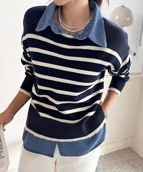 Miniministore（ミニミニストア）の「ドッキングニットトップス レディース韓国（ニット/セーター・レディース・ブラック/ネイビー/アイボリー・フリー）」の13枚目の写真
