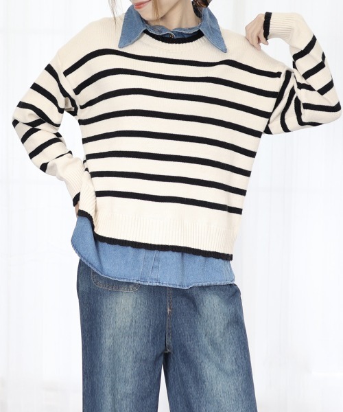 Miniministore（ミニミニストア）の「ドッキングニットトップス レディース韓国（ニット/セーター・レディース・ブラック/ネイビー/アイボリー・フリー）」の15枚目の写真