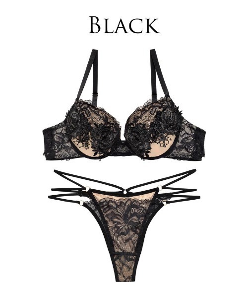 ヌーディー フローラ レース ブラジャー & バック透け Tバック