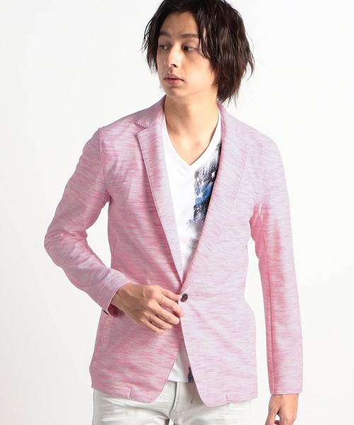 HIDEAWAYS NICOLE（ハイダウェイニコル）の「ハニカムジャガードジャケット（カーディガン/ボレロ・メンズ・ブラック×ホワイト/ブラック×グレー/ピンク/ライトグレー/ブルー・MEDIUM/LARGE/X-LARGE/XX-LARGE）」の5枚目の写真