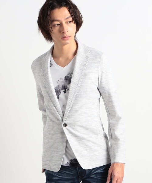 HIDEAWAYS NICOLE（ハイダウェイニコル）の「ハニカムジャガードジャケット（カーディガン/ボレロ・メンズ・ブラック×ホワイト/ブラック×グレー/ピンク/ライトグレー/ブルー・MEDIUM/LARGE/X-LARGE/XX-LARGE）」の4枚目の写真