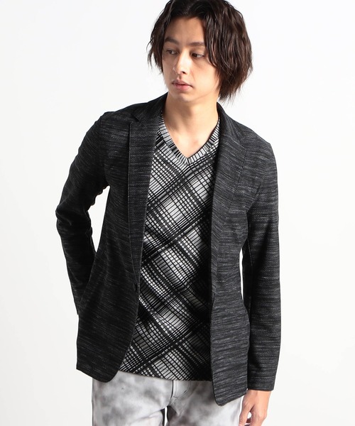 HIDEAWAYS NICOLE（ハイダウェイニコル）の「ハニカムジャガードジャケット（カーディガン/ボレロ・メンズ・ブラック×ホワイト/ブラック×グレー/ピンク/ライトグレー/ブルー・MEDIUM/LARGE/X-LARGE/XX-LARGE）」の2枚目の写真