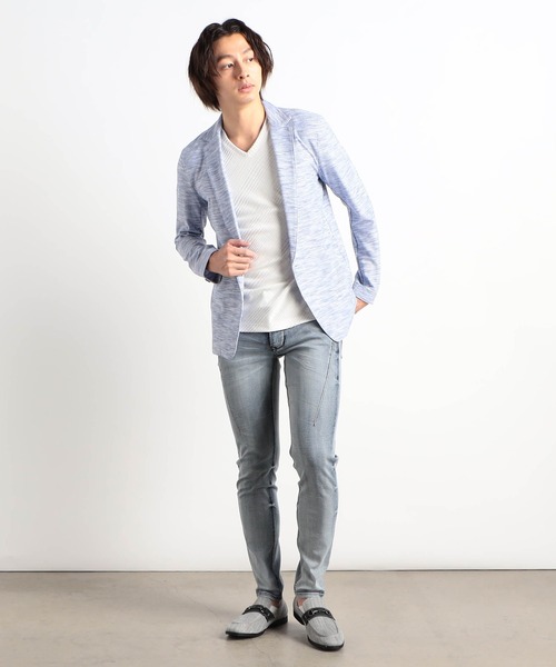 HIDEAWAYS NICOLE（ハイダウェイニコル）の「ハニカムジャガードジャケット（カーディガン/ボレロ・メンズ・ブラック×ホワイト/ブラック×グレー/ピンク/ライトグレー/ブルー・MEDIUM/LARGE/X-LARGE/XX-LARGE）」の6枚目の写真